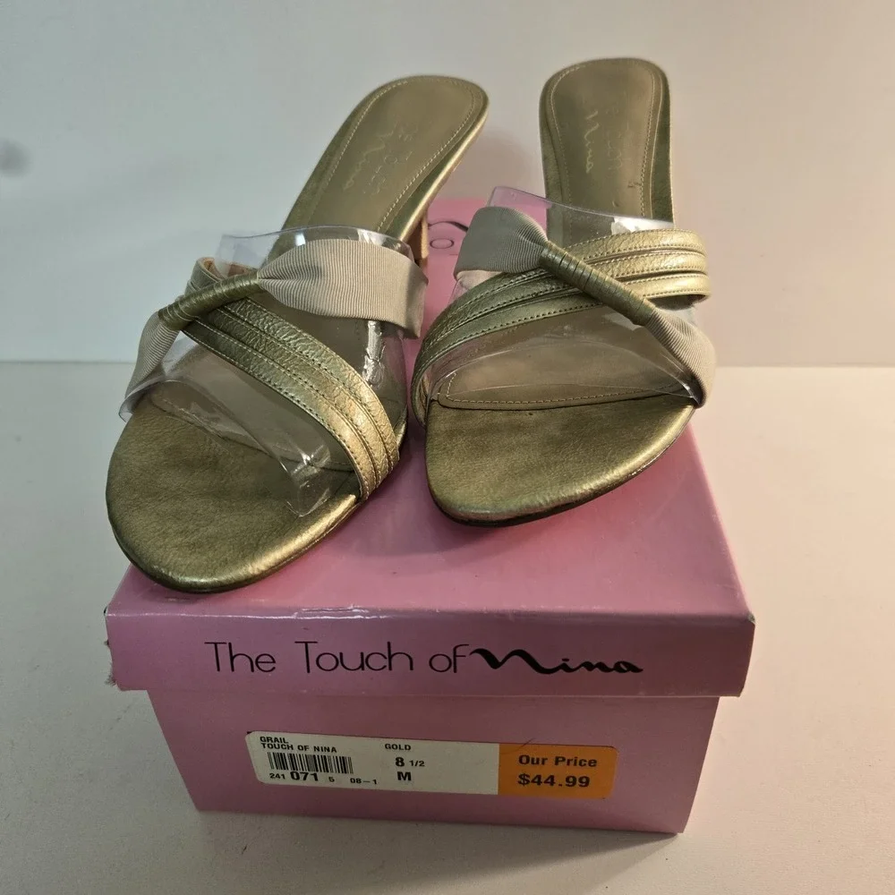 Touch Of Nina Size 8.5 Gold Grail Formal Strappy Stiletto Heel in‎ Box EUC